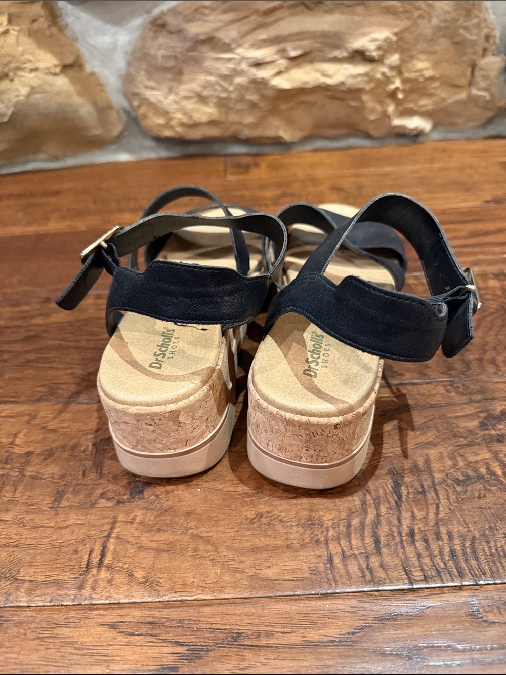Dr. Scholl's Black Three-Strap Platform Sandals - Picture 3 of 5
